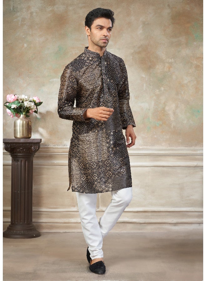 OUTLUK Black Premium Silk Kurta for Men - Image 3